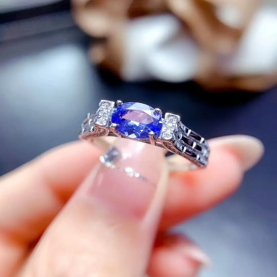 

100%Natural Tanzanite Ring Fashion 925 Silver Ring for Party 0.7ct 5mm*7mm VVS Grade for Woman Real Silver Tanzaite Jewelry