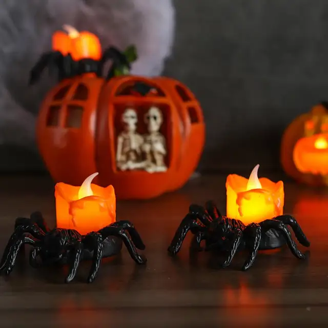 Flammenlose LED-Kerze Lichter Halloween Spinne-förmige Teelicht Dekoration batteriebetrieben 3D elektrische flackernde gefälschte Spinne Kerze