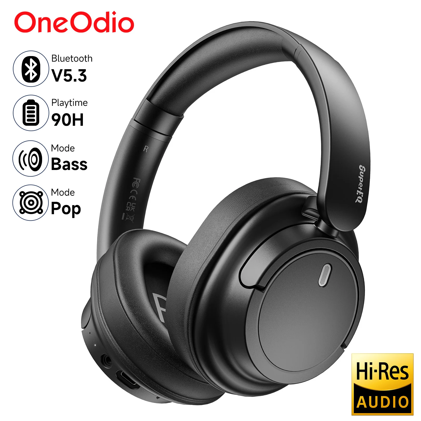 Oneodio SuperEQ V16 Bluetooth Headphones Over Ear With Mic Bass/Pop Mode Hi-Res Foldable 90H