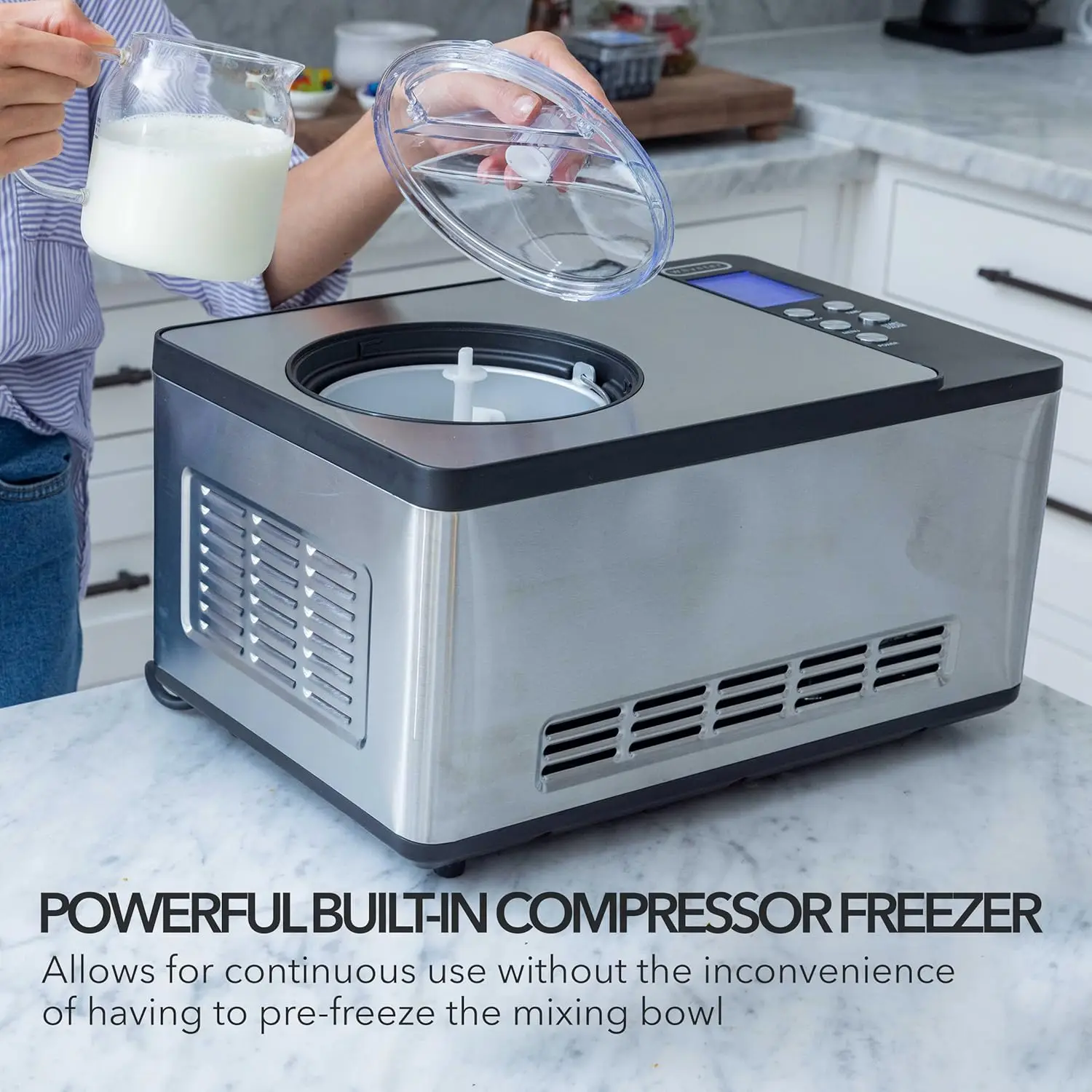 Ice Cream Maker Machine Automatic 2.1 Qt with Built-in Compressor, LCD Digital Display & Timer, No Pre-Freezing, ICM-200LS 3