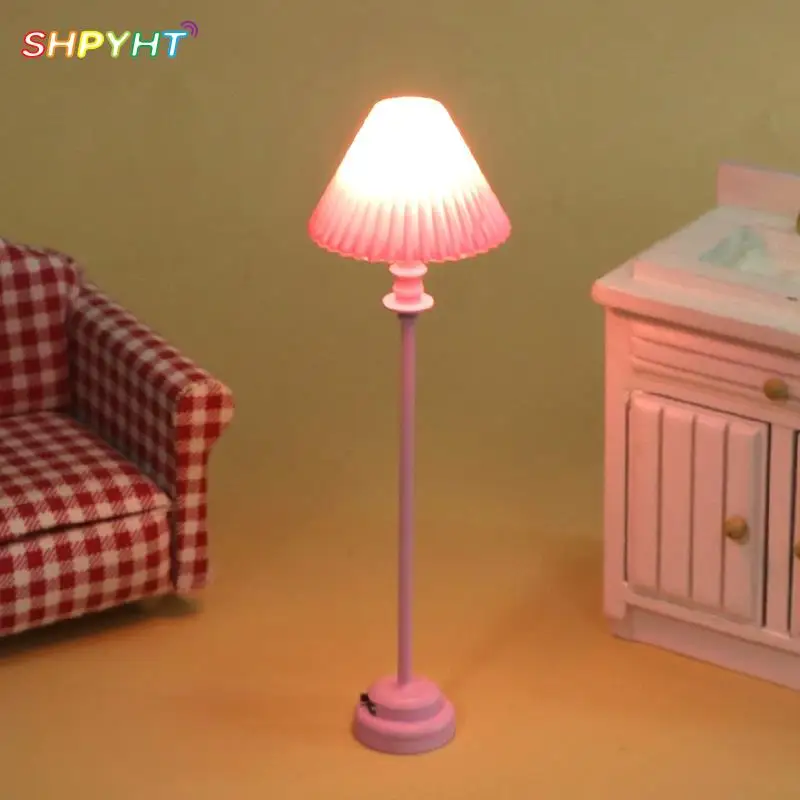 

1:12 Dollhouse Miniature Pink LED Lamp Floor Lamp Standing Lamp Table Lamp Model Home Decor Toy Doll House Accessories