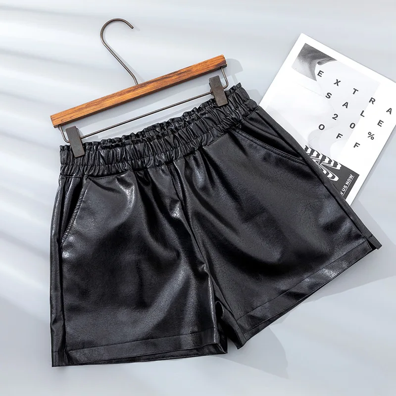 Woman Sexy Open Crotch Shorts PU Leather Black Crotchless Leggings Hidden Zipper Fold Pocket Breathable Hot Couple Sex Game Pant