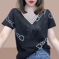 Woman T Shirt 100℅ Cotton Graphic Baggy Polo Neck Women Women's Clothing Trend 2025 Youthful Elegant Youth Fashion High Quality - Image 3
