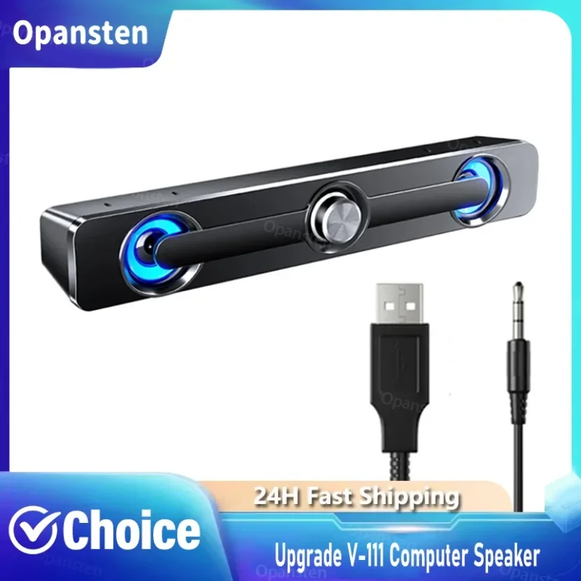 V-111 Computer Speaker USB Wired Powerful  Bar Stereo Subwoofer Bass Speaker Surround  Box for PC Laptop Phone Tablet MP3 MP4