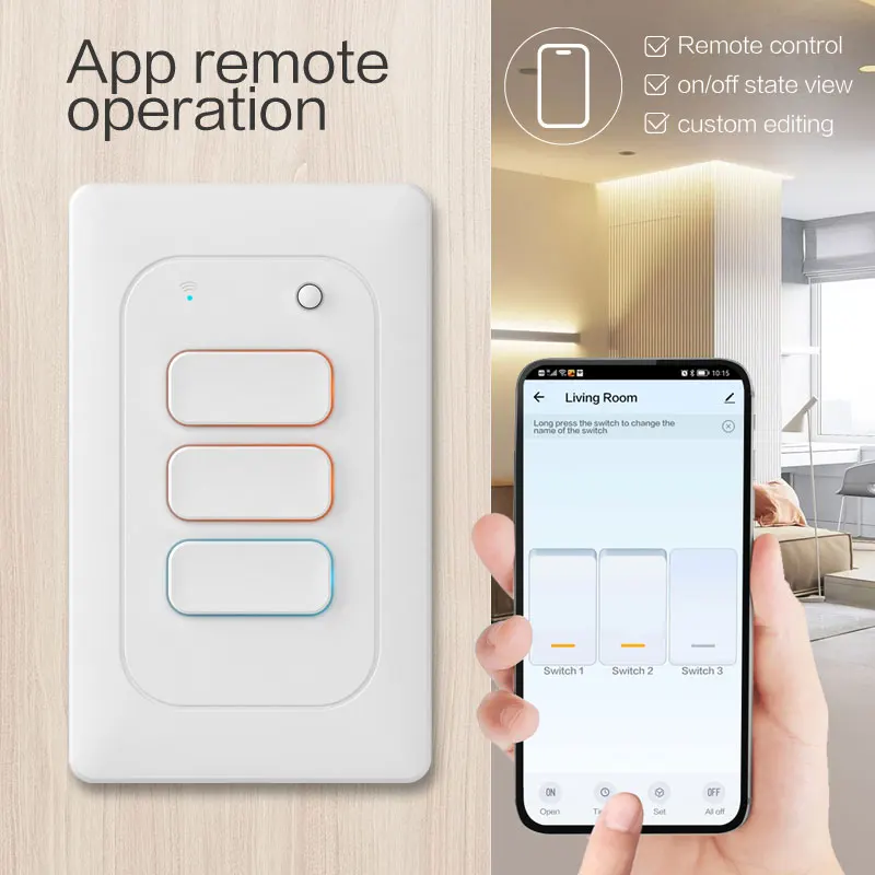 WiFi Smart Switches US Standard Tuya WiFi Smart Light Switch Push Button Wireless Remote Control Work With Google Home Alexa
