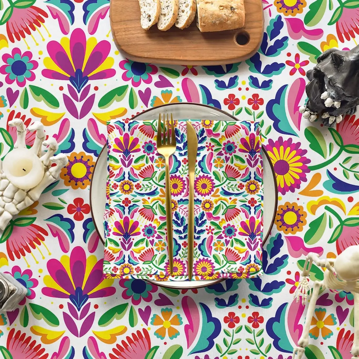 Description Picture 6 of itemMexico Day of The Dead Tablecloth Mexico Fiesta Party Decor Dia De Muertos Table Cloth Washable Table Decor Halloween Decoration