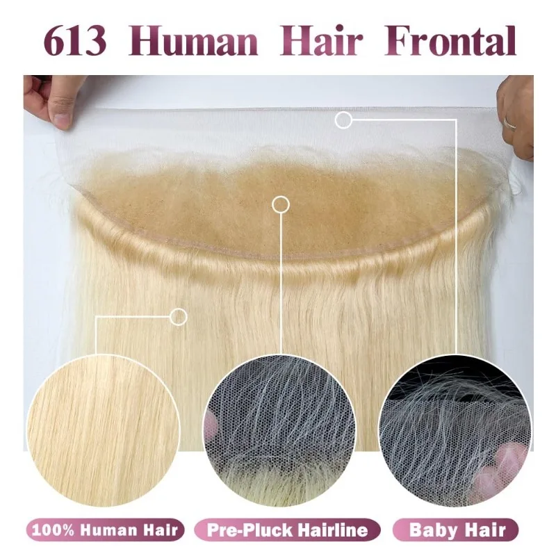 613 Blonde 13x4 Lace Frontal Closure Straight Body Human Hair Transparent Lace 10-20 Inch Pre Plucked Brazilian Virgin Hair