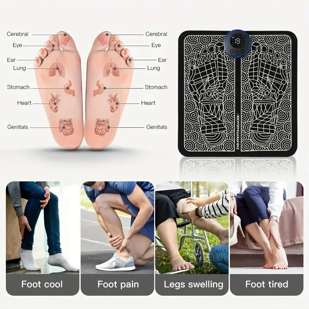 EMS Electric Foot Massager Pad Relief Pain Relax Feet Acupoints Massage Mat Shock Muscle Stimulation Improve Blood Circulation ems массажер для ног askona performance muscle shock foot с пультом