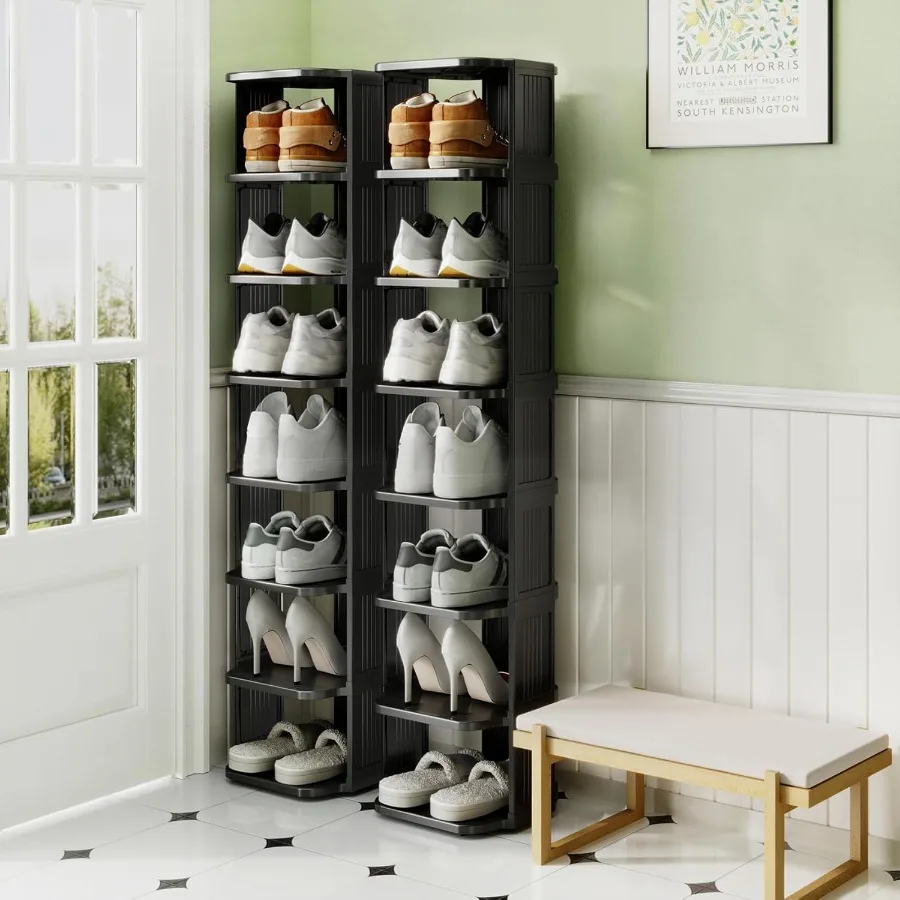 Stackable 16Tier Shoe Rack for Closet Entrance Tall Narrow Vertical Shoe Stand Plastic Free Standing Ideal for Small Spaces