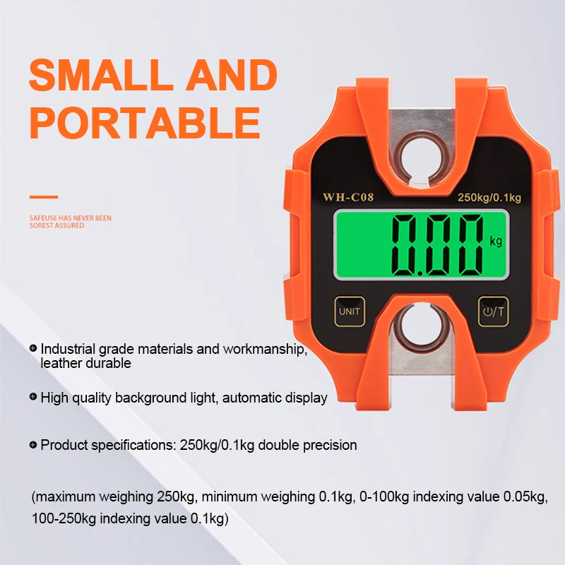 Portable Digital Hanging Scale 250KG Stainless Steel Electronic Scale High Precision Mini Industrial Hook Weighing Tools
