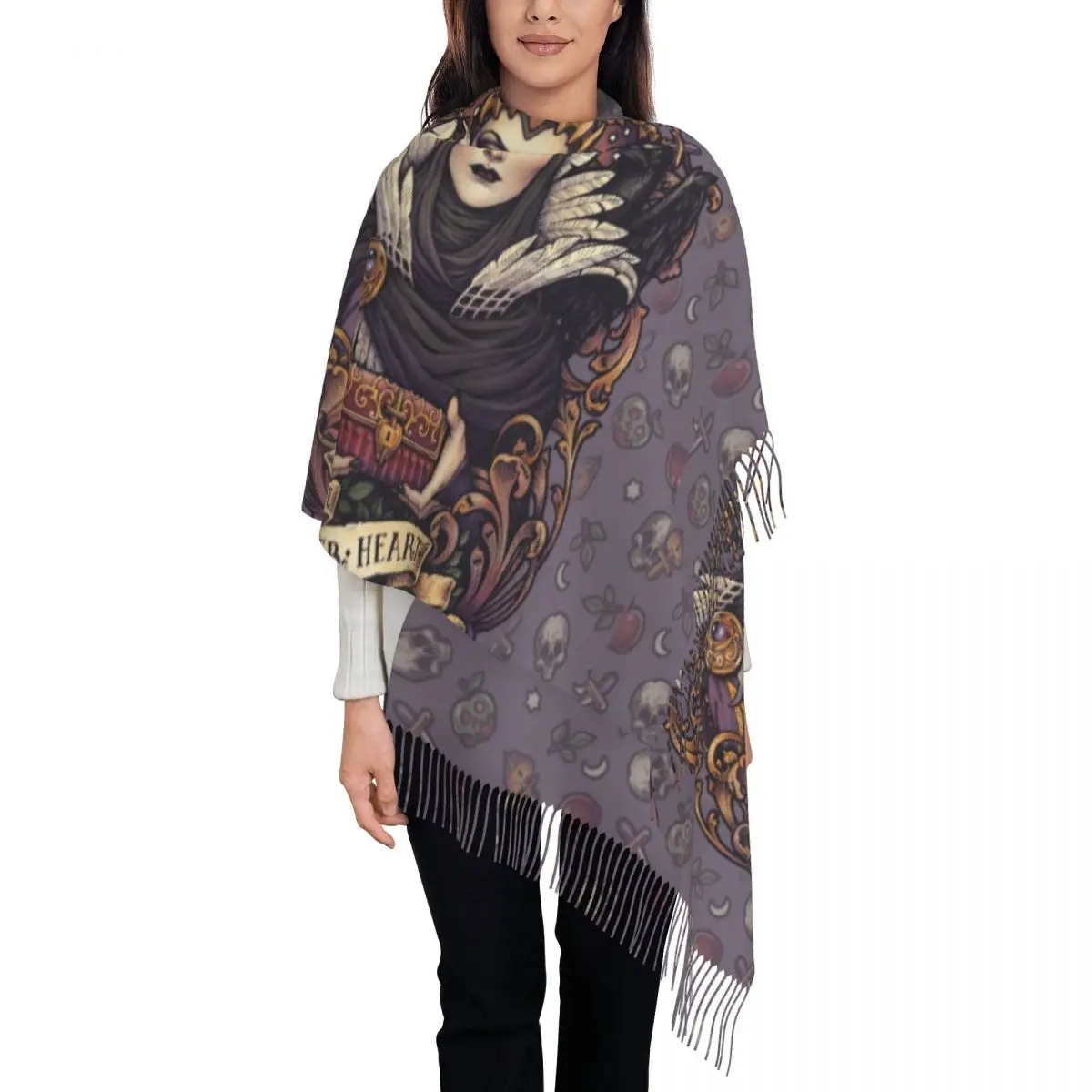 

Bring Me Her Heart Tassel Scarf Women Soft Evil Queen Halloween Witch Shawl Wrap Ladies Winter Fall Scarves