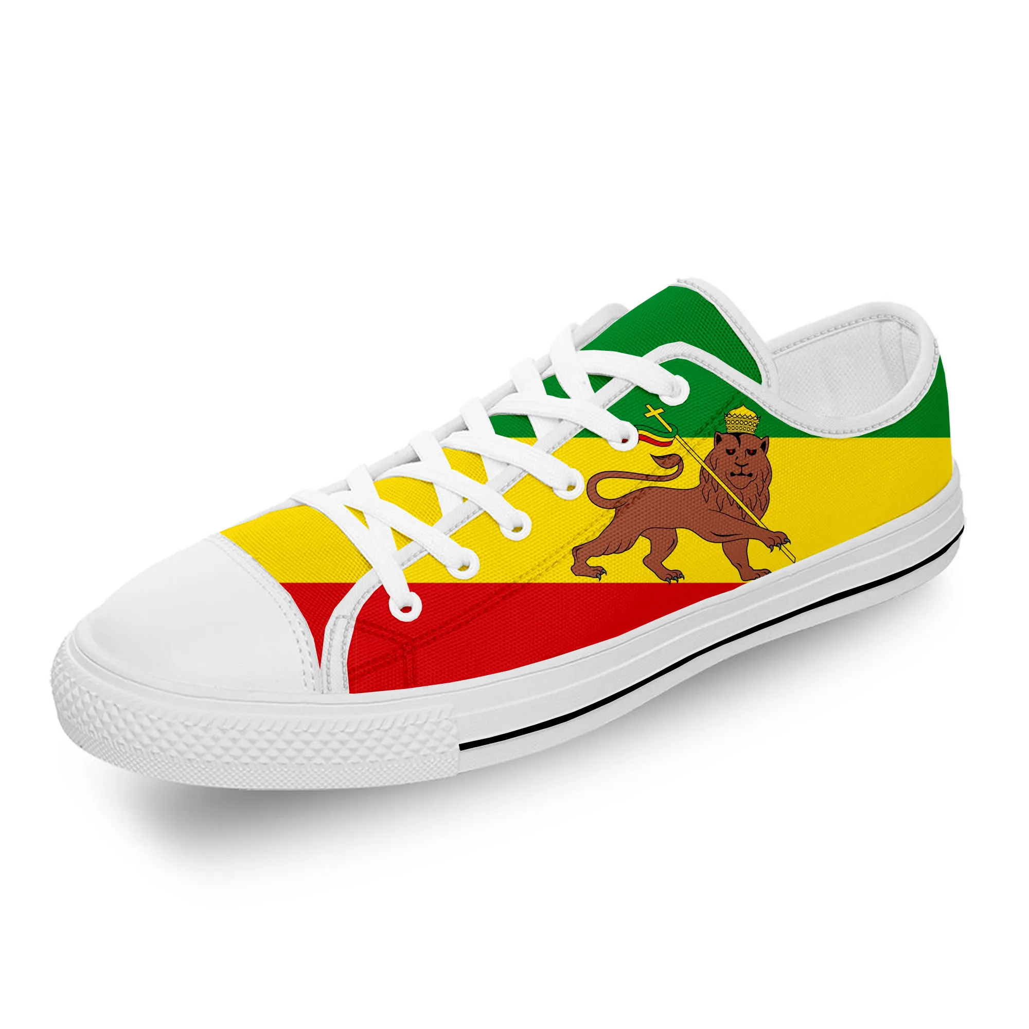 Ethiopia Flag Lion of Judah Reggae Rasta White Cloth 3D Print Low Top Canvas Shoes Men Women Lightweight Breathable Sneakers