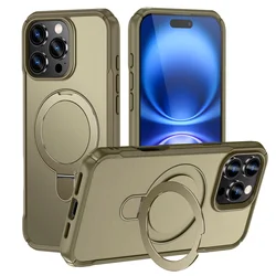 Enhanced Magnetic Stand Wireless Charging Phone Case with Anti-Slip Bumper Cover for iPhone 13 (Khaki)