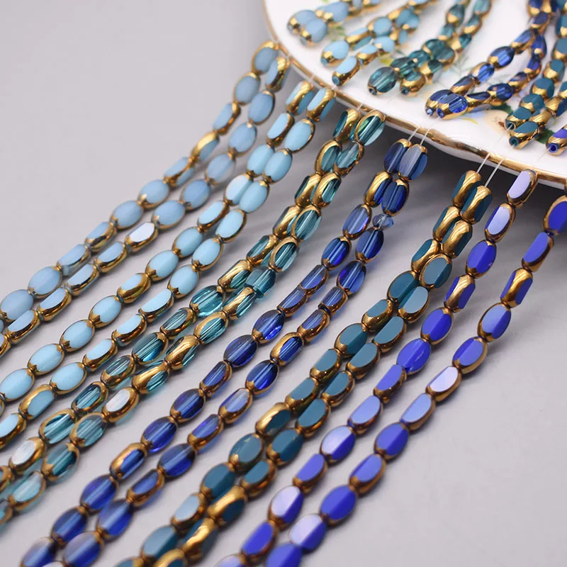 4x7mm 50pcs/lot Briolette Oval Glass Beads Plating Gold Color Crystal Glass Loose Spacer Beads For Beads for Jewelry Making DIY 4