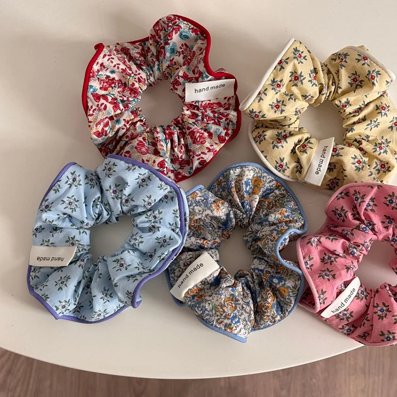 Women's Fashion Large Size Floral Hair Scrunchies Ponytail Hair Accessories Korean French Hair Ties Elastic Hair Bands