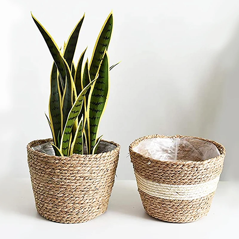 Straw Weaving Flower Plant Pot Basket Grass Planter Basket Indoor Outdoor Flower Pot Cover Containers for Plantable Decoration flower pot,storage basket,plant pot