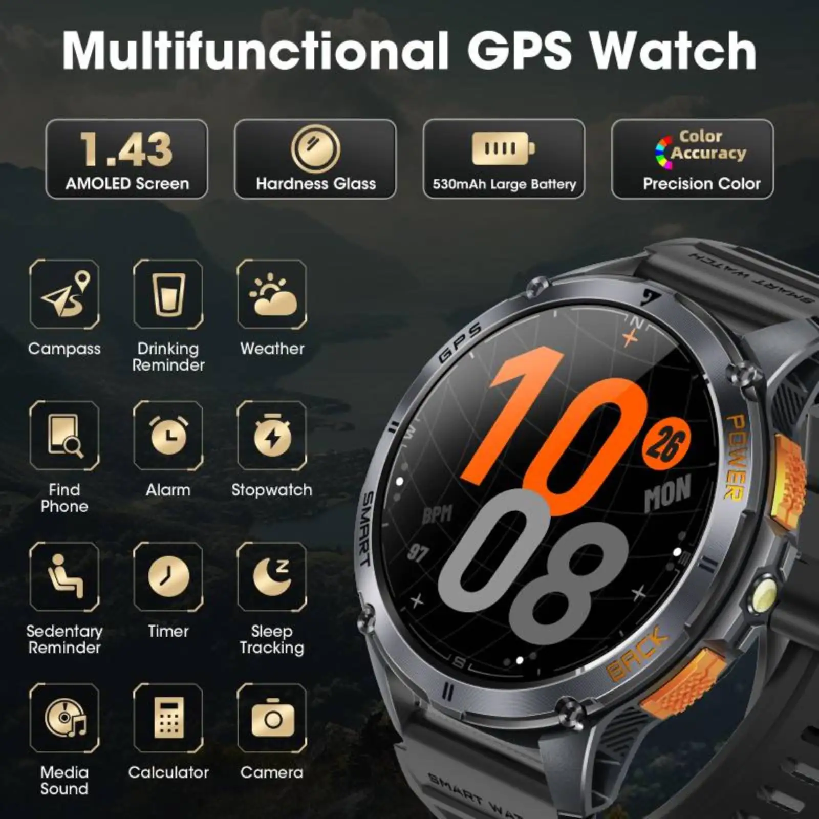Smart watch LIGE GPS Smart Watch Outdoor Altimeter Barometer AMOLED Screen Built-in GPS & Compass Military Sports Smartwatch Men
