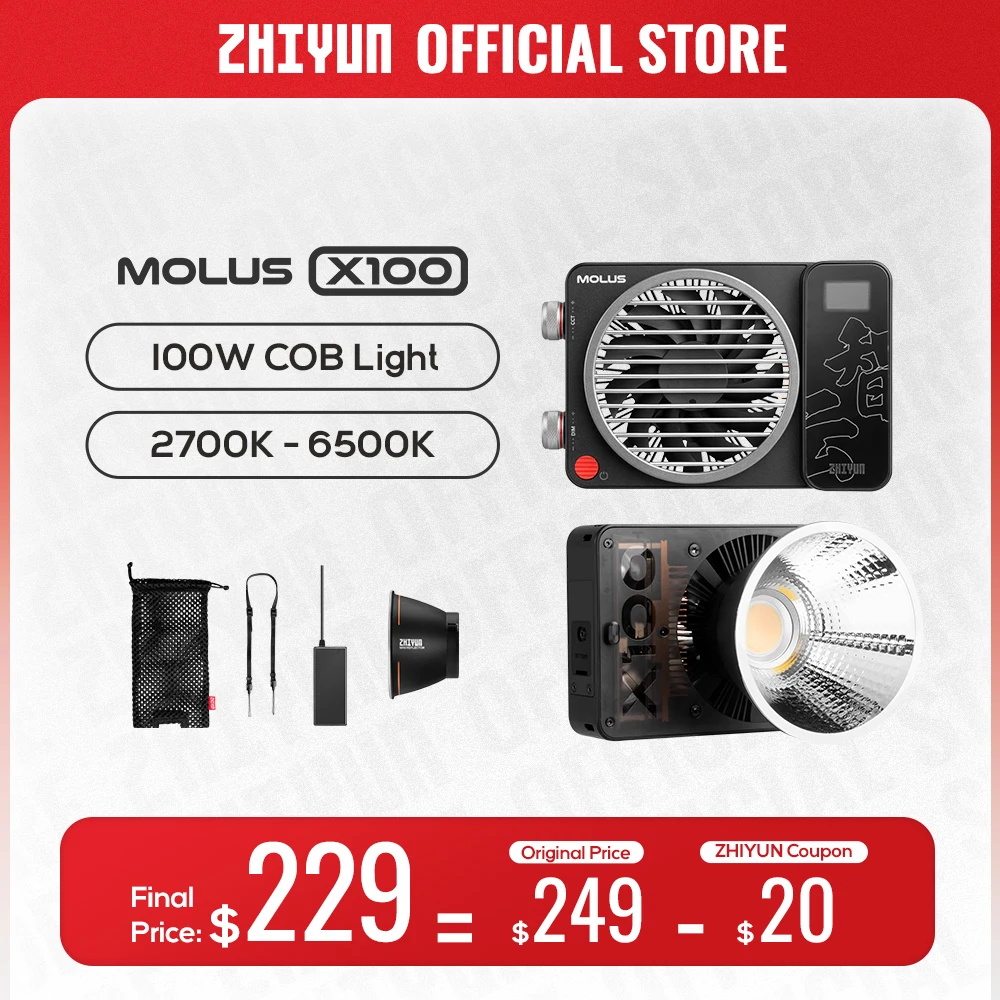 Zhiyun Ufficiale Molus X100 100W Cob Led Light Photo/Video Shooting Light Fotografia Professionale Illuminazione Tascabile Portatile