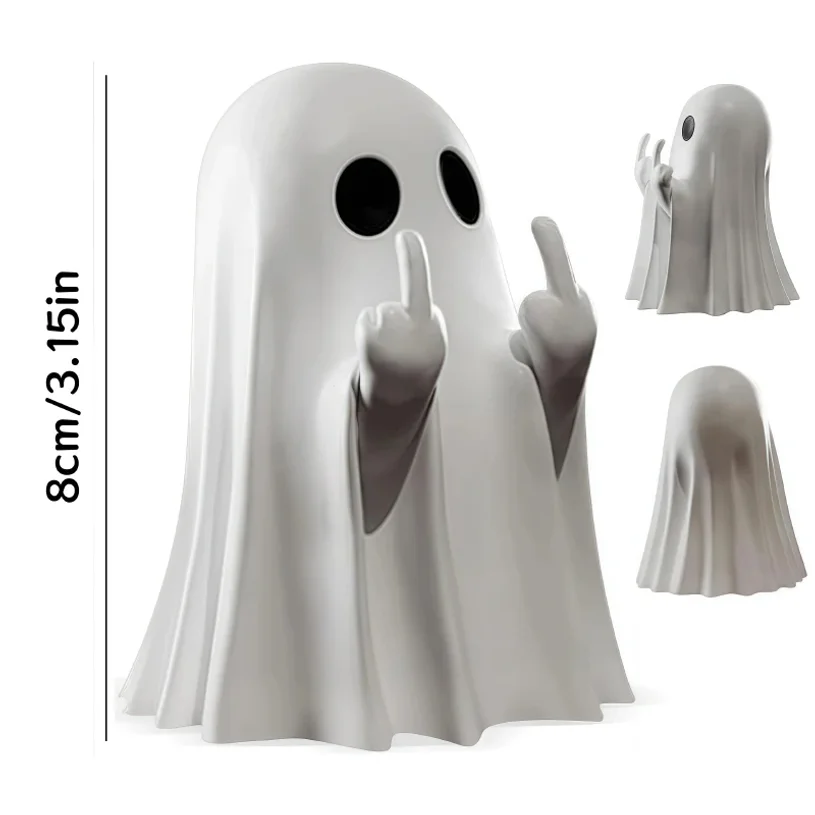 Cute Middle Finger Ghost Statue, Small Halloween Decor Home, Centerpiece For Coffee Table, Adorable Horror Figure_voghion.com
