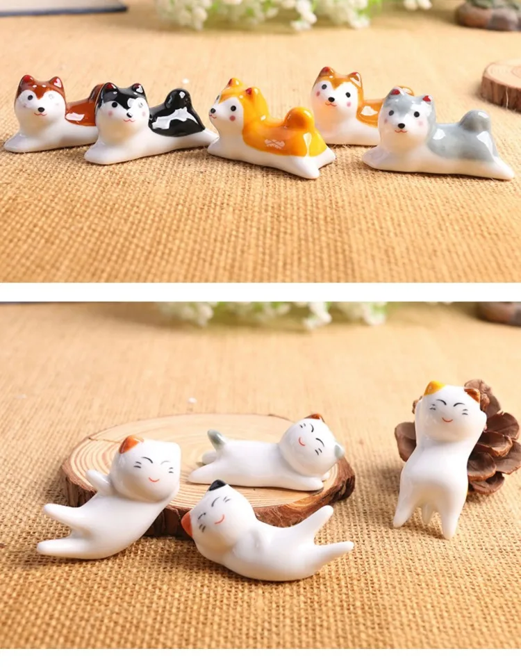 Description Picture 5 of item5pcs Cute Cat Dog Spoon Fork Rest Tableware Storage Cutlery Stand Chopsticks Holder Ceramic Fork Knife Racks Kitchen Tablewares
