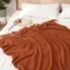 1pc Morandi Orange Tassel Knitted Blanket, Soft Warm Throw Blanket Nap Blanket for Couch Sofa Camping Travelling 6