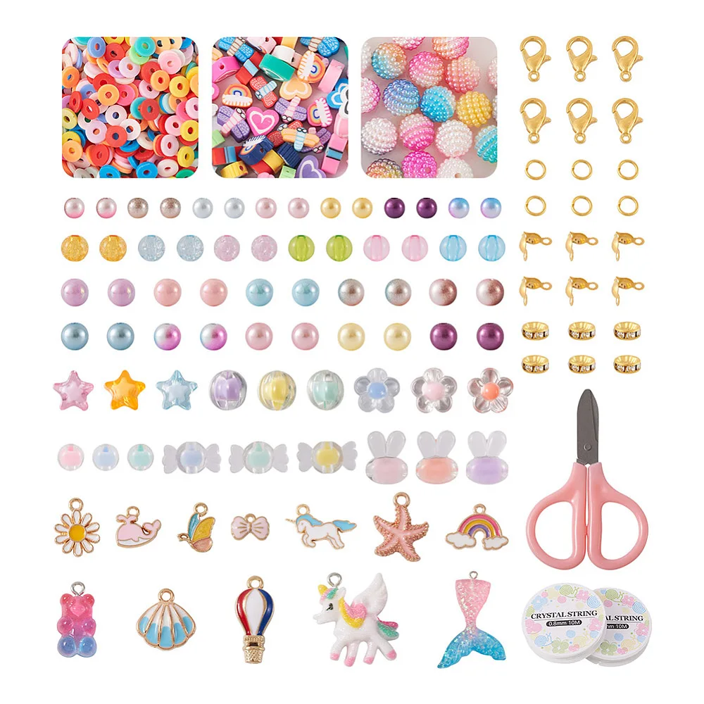 

Colorful Bead Kit Acrylic Clay Plastic Beads Alloy Enamel Pendants Scissors DIY Bracelet Necklace Making Children Gift Set
