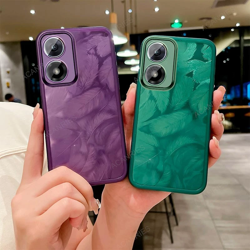 Glitter Feather Pattern Silicone Soft Phone Case