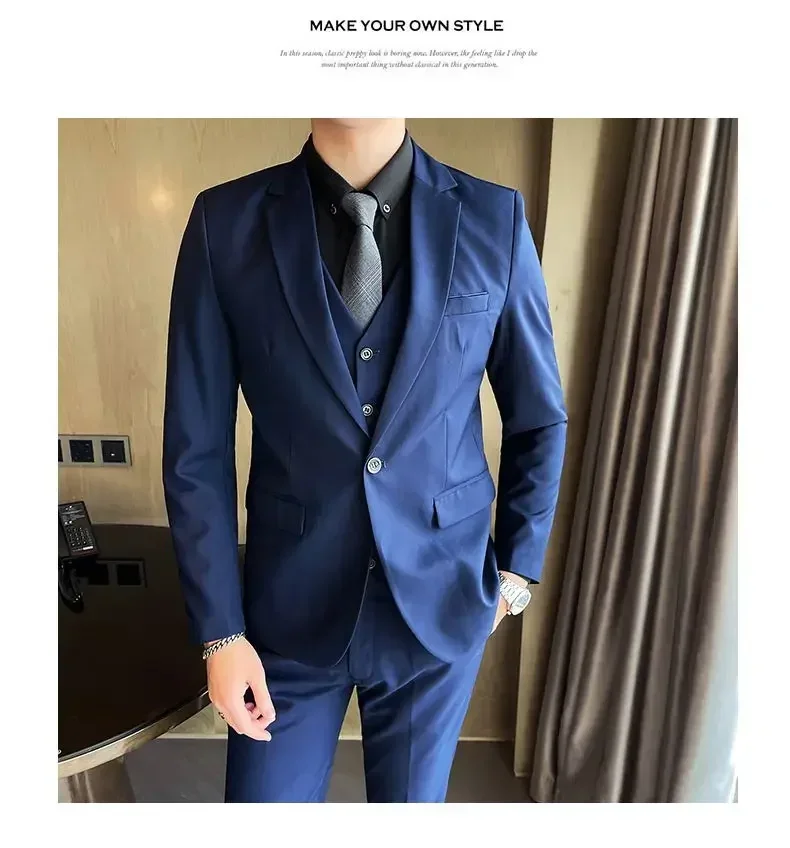 New striped men's thickened casual suit three-piece suit high-end wedding