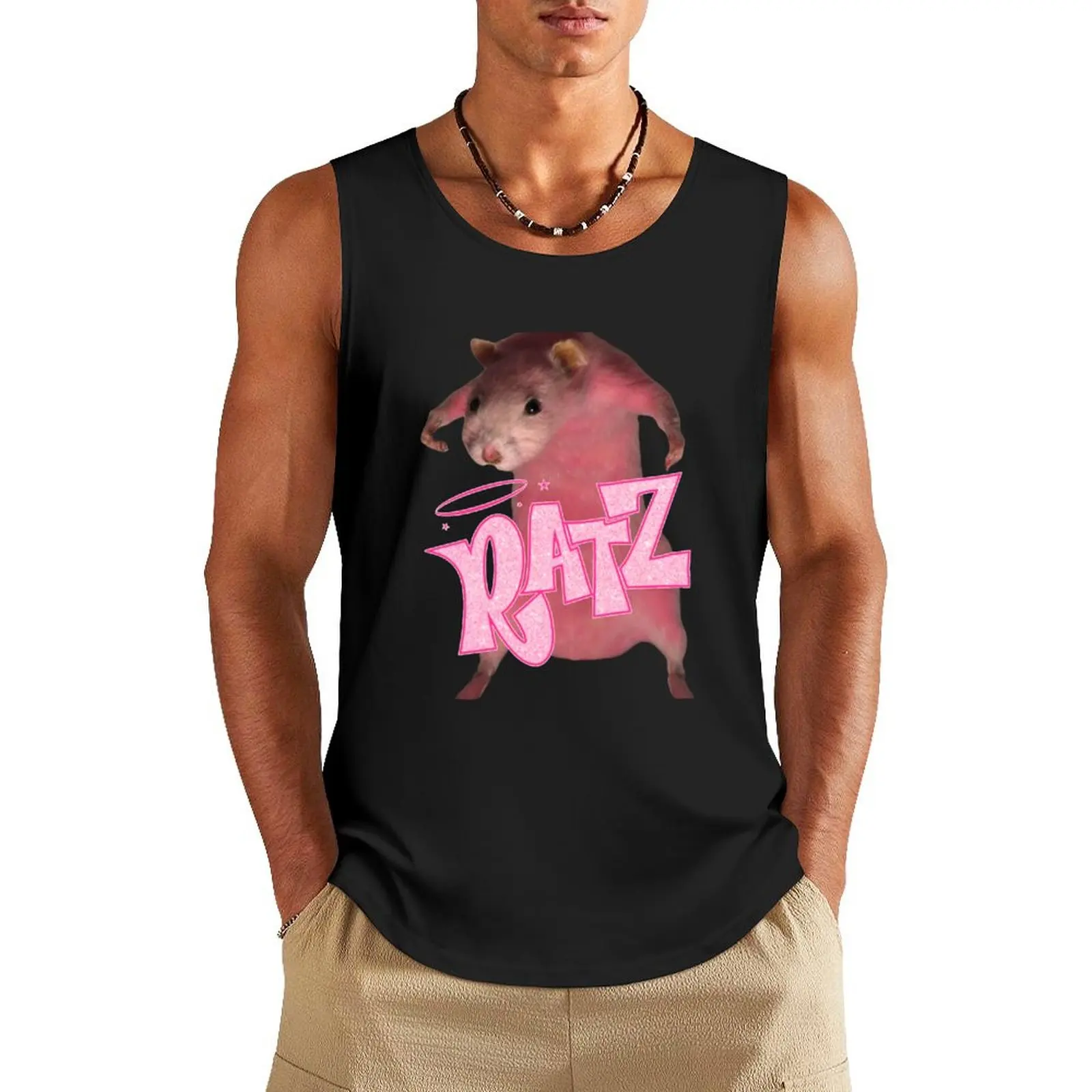 

HQ Pink Rat Ratz Meme Tank Top male top summer clothes for men gym clothes man fitness Sleeveless men