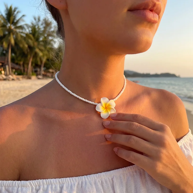 Böhmische Polymer-Blumen-Halskette Hawaiianische Sommer-Geburtstagsparty-Dekoration Frauen Mädchen Geschenke Strand-Hochzeit Choker Schmuck – Detail 4