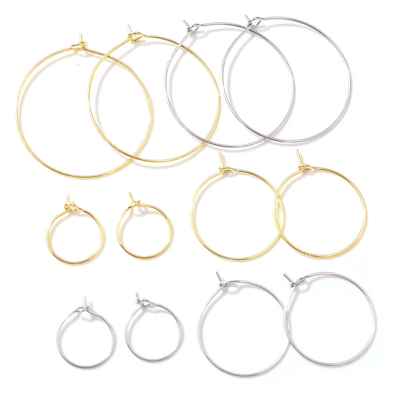 50pcs 12 15 20 25 30 35 40 45mm Stainless Steel Gold Plated Hoops Earrings Big Circle Ear Wire Hoops Wires For Jewelry Findings 50pcs stainless steel gold big circle wire hoops loop earrings diy dangle earring jewelry making accessories 20mm 30mm