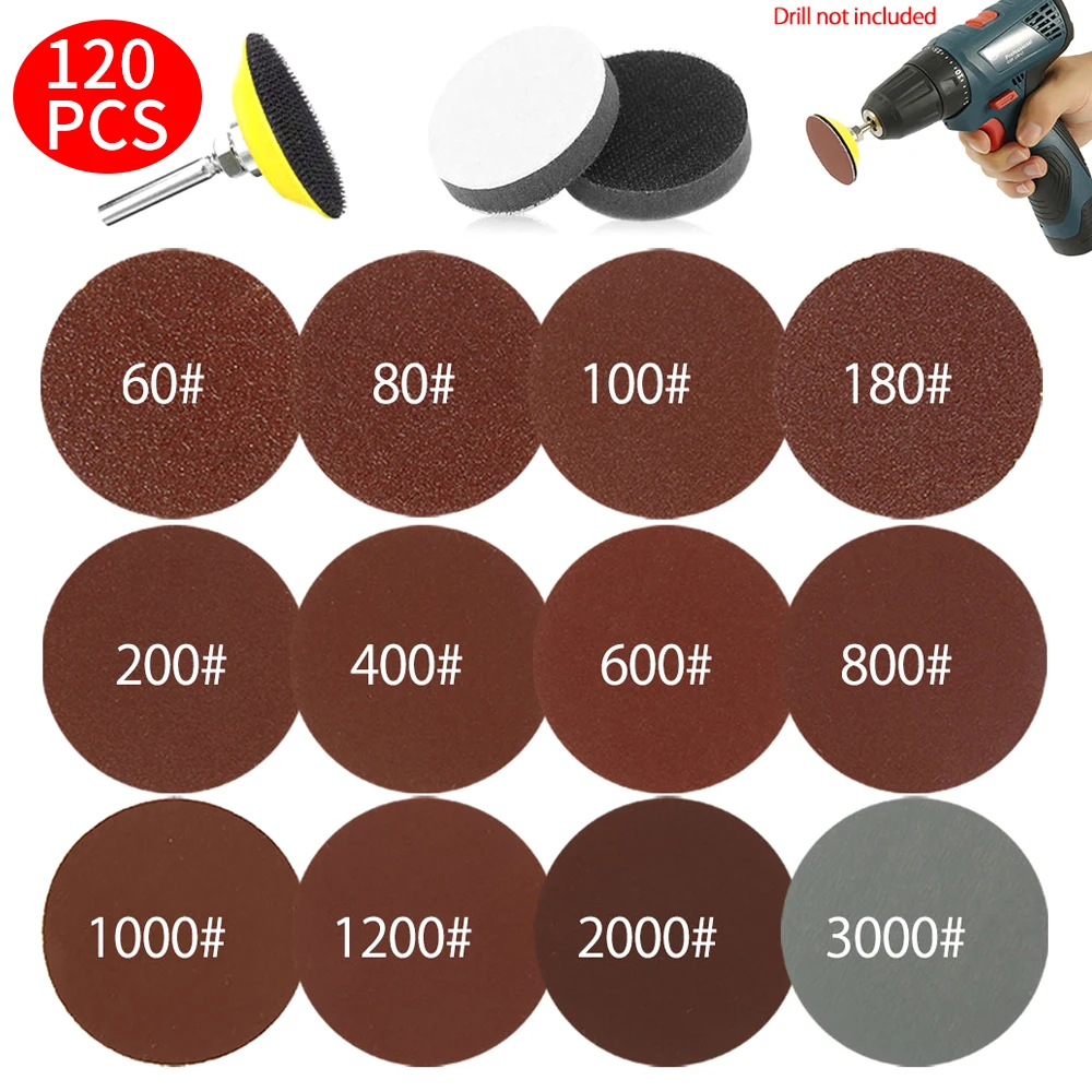 Sanding Disc 2 Inch Round Sanding Sheet Pads Paper Drill Grinder Rotary Tools 60-3000 Grit 110/120Pcs for Metal WoodWork sanding disc