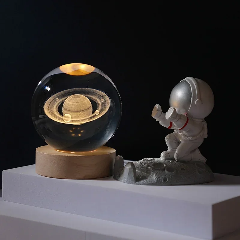Luminous 3D Solar System Crystal Sphere - Unique Decorative Glass Ornament Gift