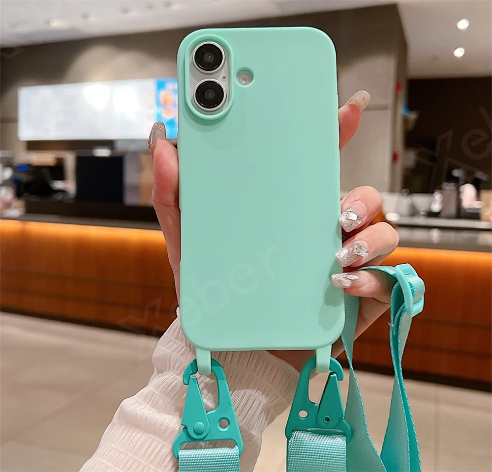 Crossbody Necklace Lanyard Cord Soft Silicone Phone Case For iPhone 16 15 13 11 12 14 Pro Max XS XR X 7 8 Plus Shockproof Cover_voghion.com