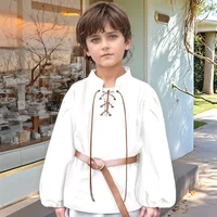 Chemise de Pirate médiévale pour garçons, Costume de la Renaissance à lacets pour Halloween, Jacobite écossaise, Ghillie, hauts Viking Colonial 4