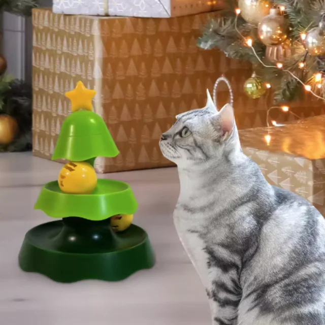 Christmas Tree Cat Carousel Multi functional Track Luminous Ball Cat Toy Self Hi Soothing Sound Ringing Cat Toy 4