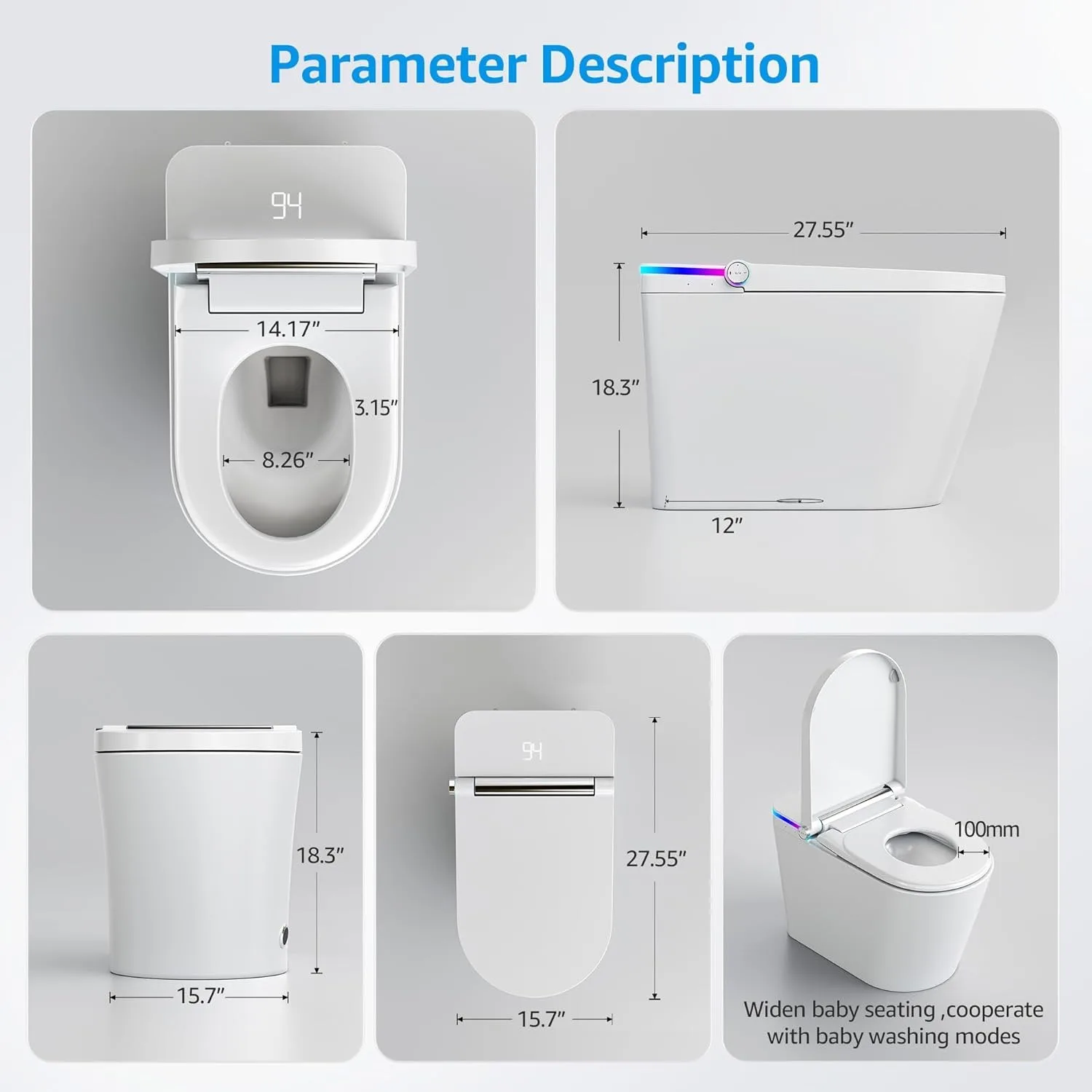 Smart Toilet Built-in Bidet Seat,Tankless Toilet with Auto Lid Opening,Closing and Flushing,Foot Sensor,Heated Seat,Elongated 6