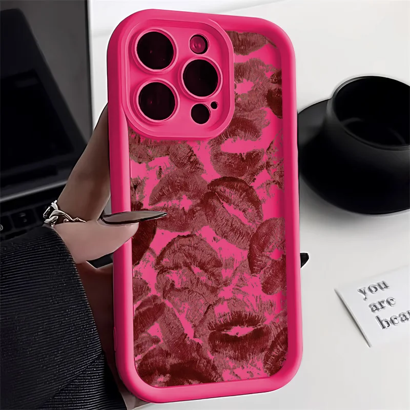 thumbnail image 1 of Funda de silicona líquida con labios rojos para iPhone 13, funda suave a prueba de golpes para iPhone 11, 12, 14, 15, 16 Pro Max, XS, X, XR, 7, 8 Plus, SE 2022, 1 of 5