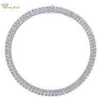 Wong Rain Luxury 100% 925 Sterling Silver VVS1 3EX D Color Real Moissanite Diamonds Gems 4MM Tennis Chain Necklace Jewelry GRA 1