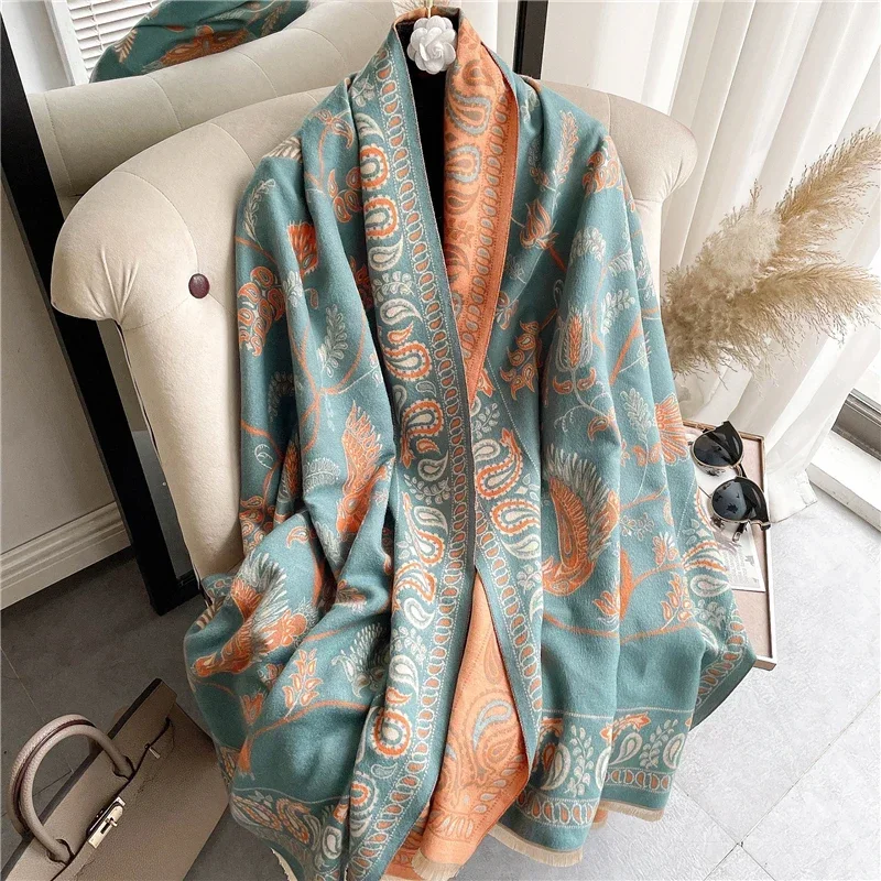 Thick Warm Winter Cashmere Scarf for Women Print Blanket Shawl Wraps Foulard Female Pashmina 180*65cm Bufanda Soft Echarpe 2022 luxury winter cashmere scarf women 2022 design plaid pashmina femme stole scarves female shawl wrap thick foulard bufanda tippet