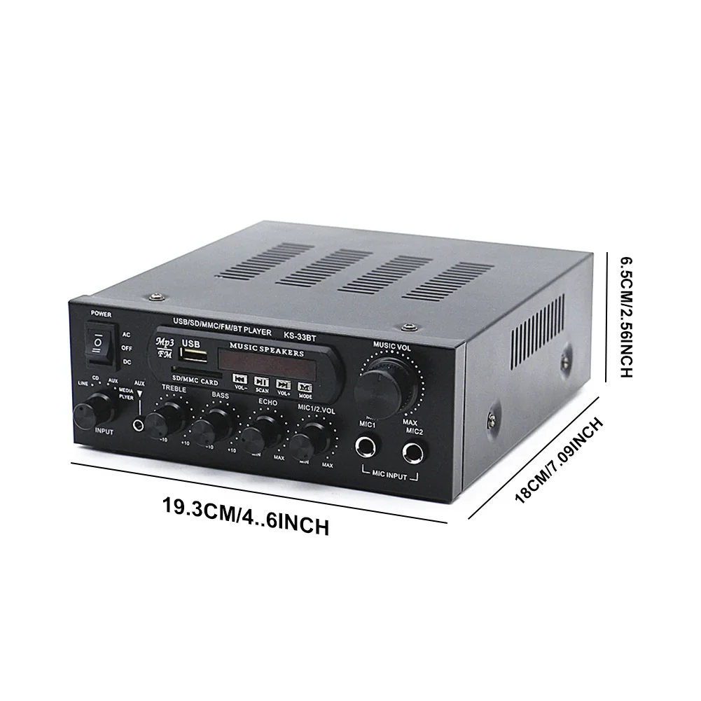 차량용 홈 스피커용 Bluetooth-Compatible5.0 파워 앰프, USB 메모리 카드, Aux 2 마이크 입력, LED 디지털, 2CH 앰프, 2x60W