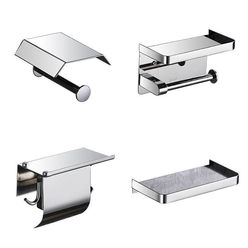 Stainless Steel Toilet Roll Holder Self Adhesive in Bathroom Tissue Paper Holder Black Finish,Easy Installation no Screw