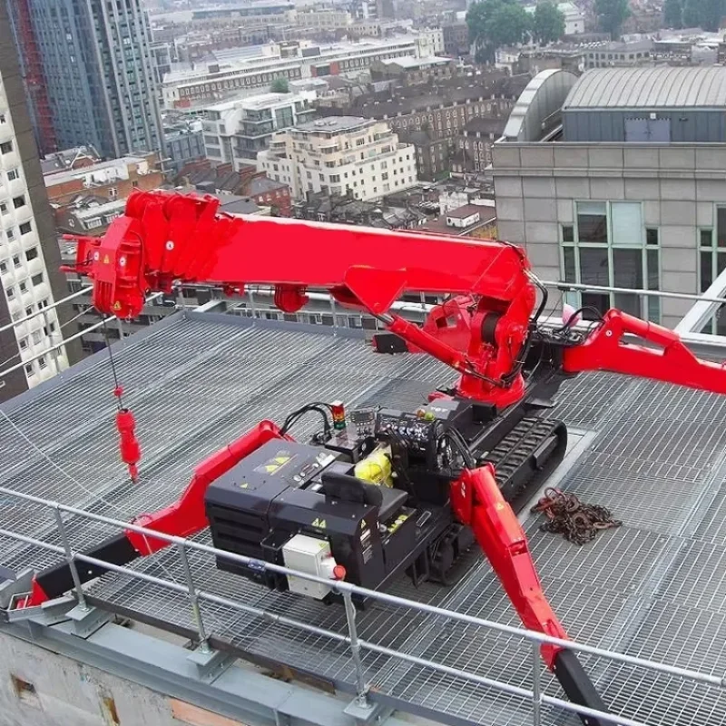 รถเครนแมงมุมแบบกำหนดเองคุณภาพสูง เครื่องยนต์ดีเซล ได้รับมาตรฐาน CE รถเครนตีนตะขาบขนาดเล็ก ยกกระจก ยกผนัง แบบยืดหดได้ รถเครนแมงมุมขนาดเล็ก 1