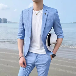 2024 Boutique (Blazer++ Pants) Men's Fashion British Style Work Officiating Wedding Casual Short-sleeved Elegant Gentleman Suit