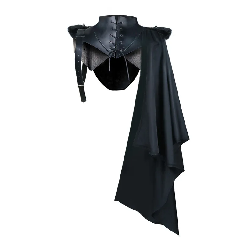 Medieval Gothic Knight Armour Black Cloak with Lace-Up Detail - Renaissance Fantasy Cosplay Costume