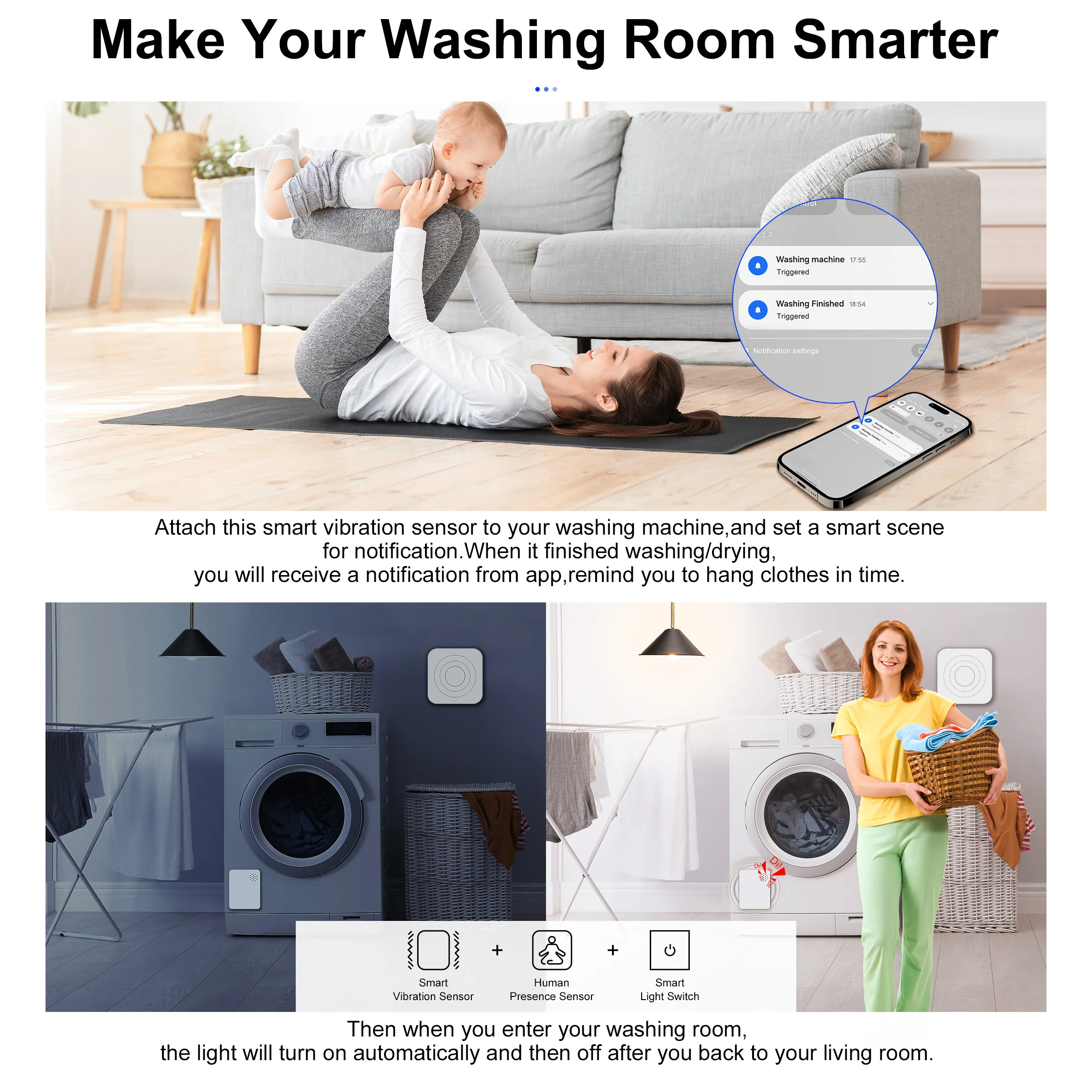 GIRIER Tuya ZigBee Vibration Sensor Smart Glass Break Detector Drop Tilt Detection Built-in Smart Siren for Home Security System