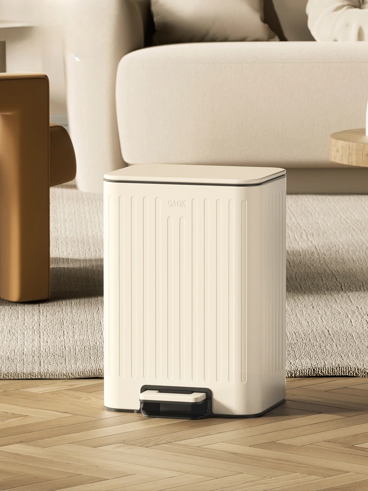 

French retro stainless steel trash can high-value cream wind living room with cover household luxury foot pedal beauty