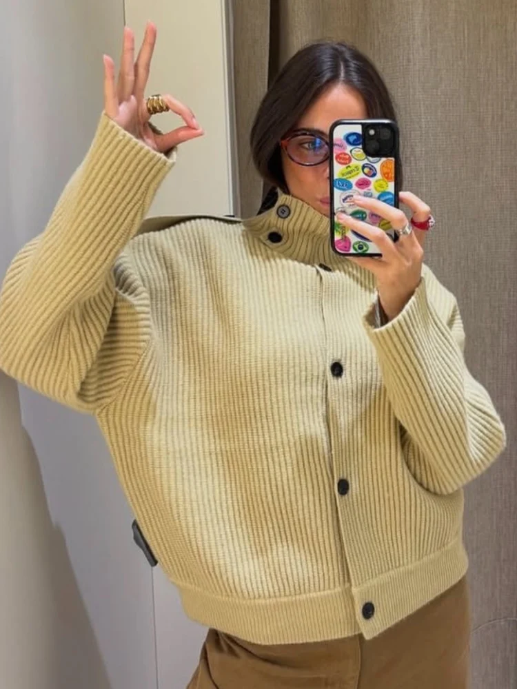 2025 New Casual Knitted Coat For Women Turtleneck Single Breasted Solid Color Cardigan Female Winter Fashion Sweater Coats