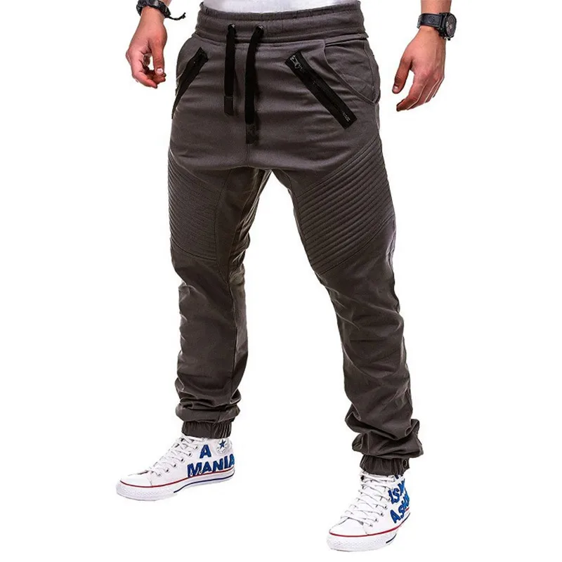 KPOP Fashion Style Harajuku Slim Fit Trousers Loose All Match Casual Sweat Pants Cotton Solid Pockets Zipper Tether Leggings