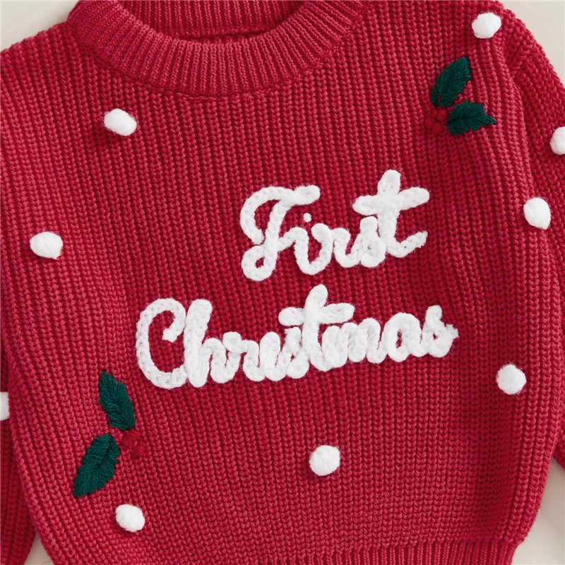 Newborn Baby Boys Girls Christmas Sweaters Long Sleeve Heart Shaped Candy Letter Embroidery Knit Pullovers Infant Jumper Tops